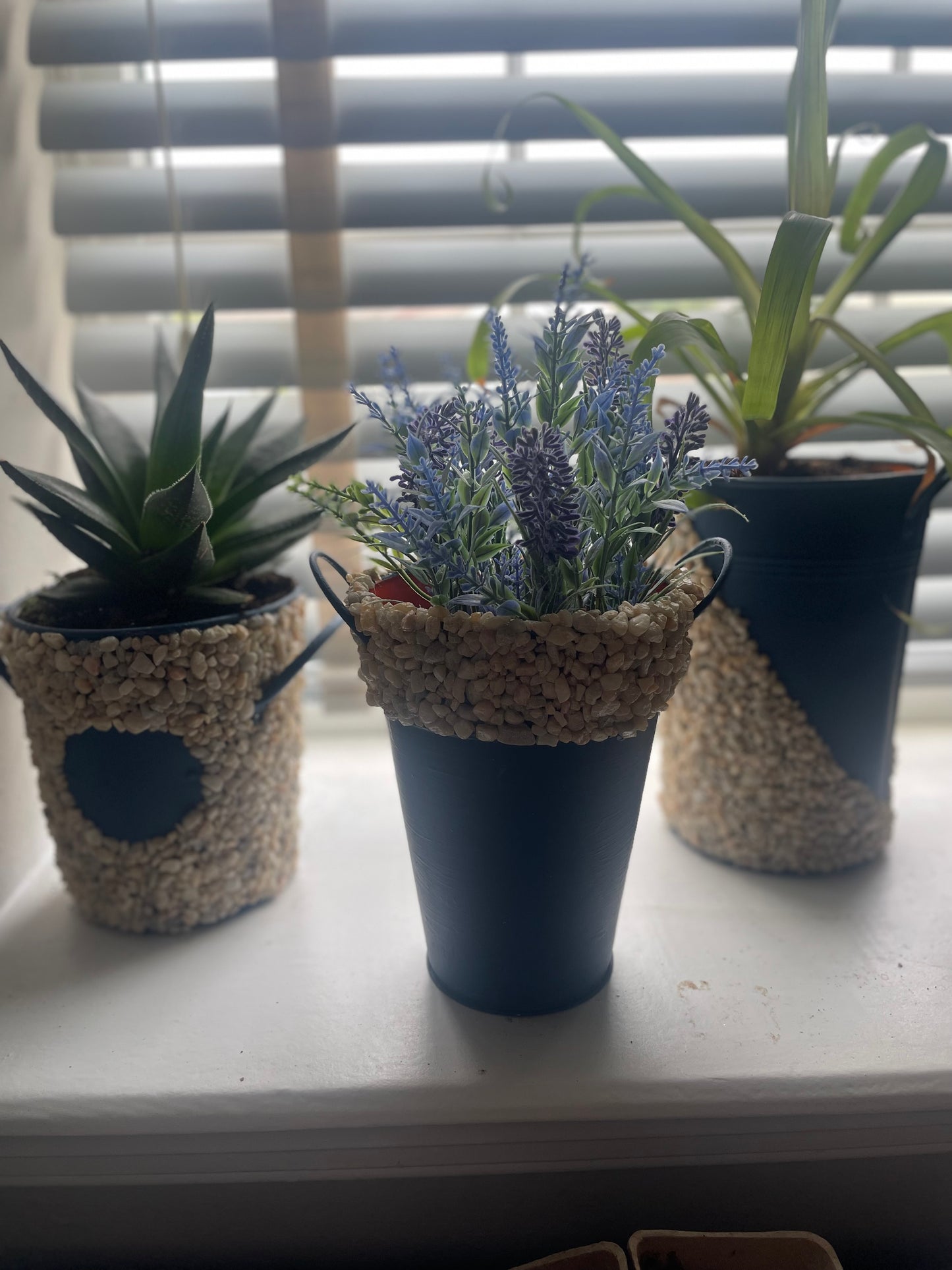 Stone and blue planter