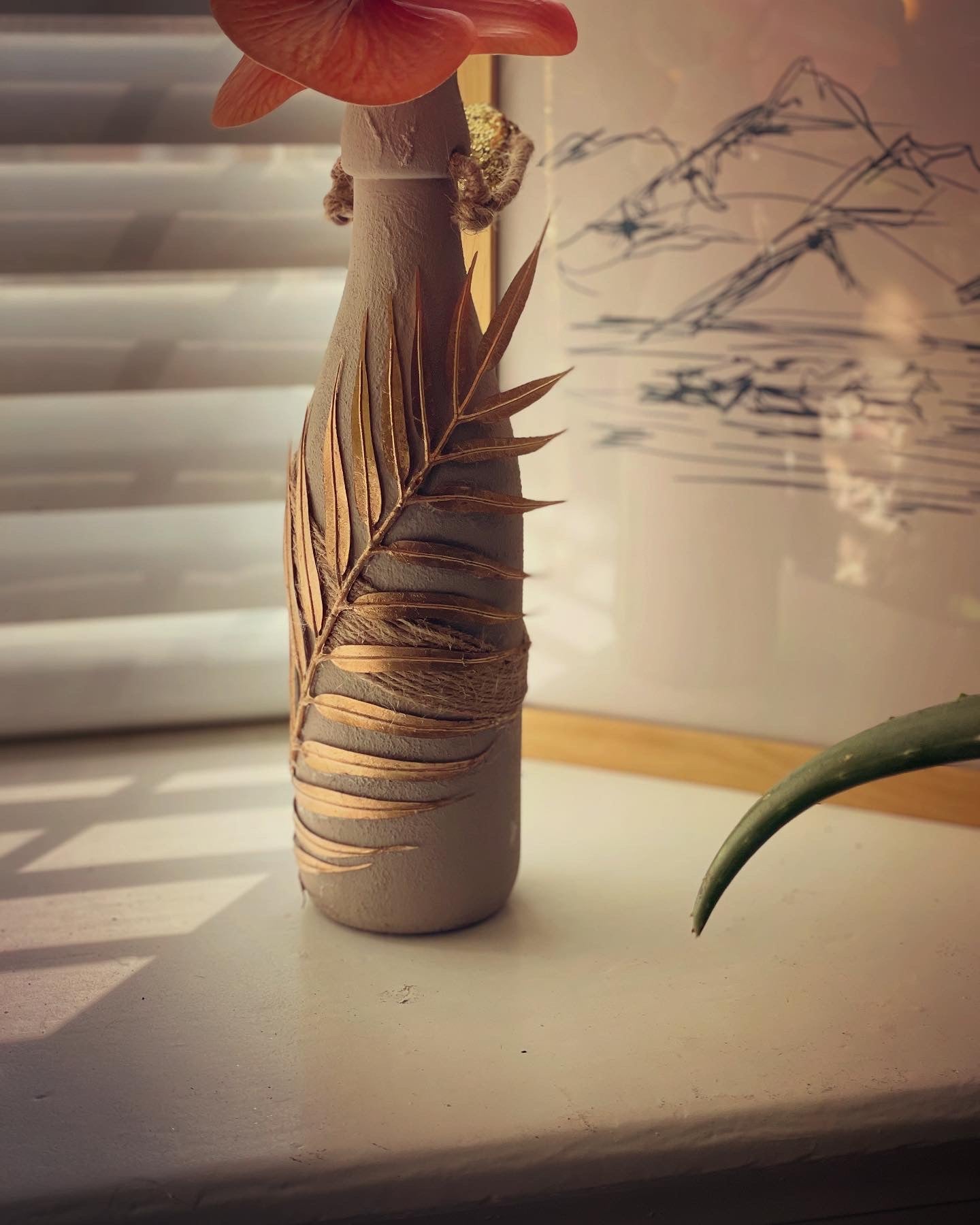 Taupe and Gold leaf bottle vase