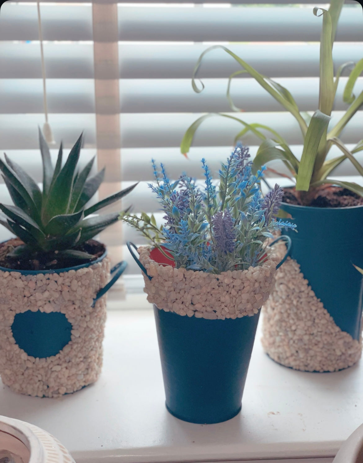 Stone and blue planter