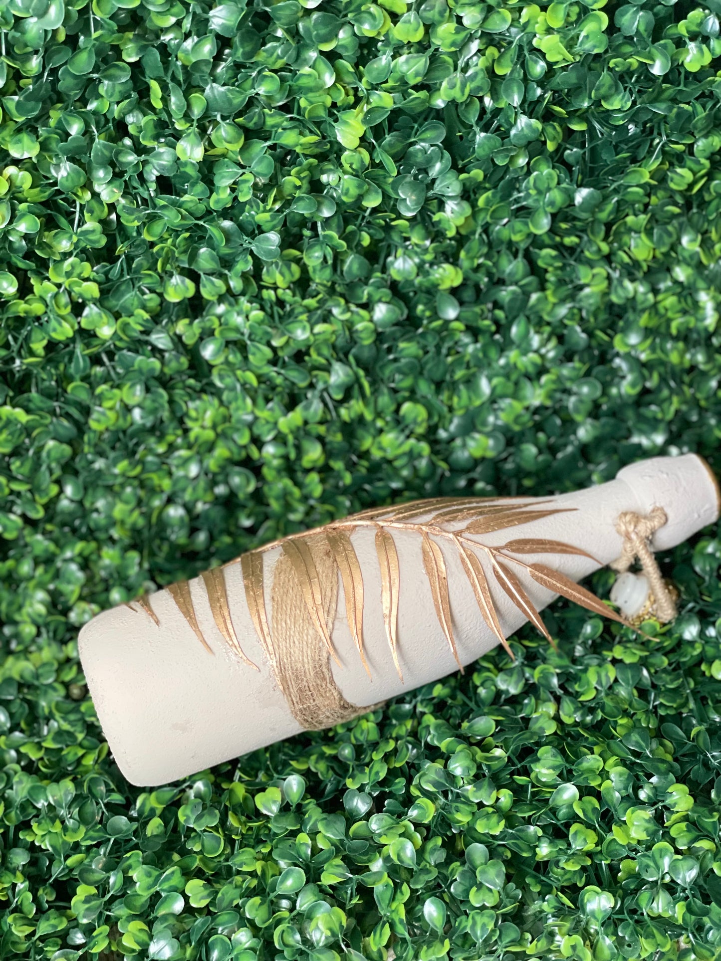 Taupe and Gold leaf bottle vase
