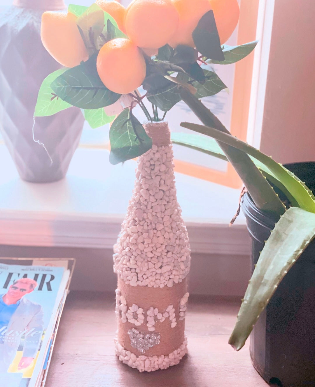 White stoned bottle vase